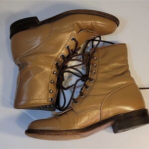 Vintage Justin Western Cowgirl Granny Boots Tan 6B